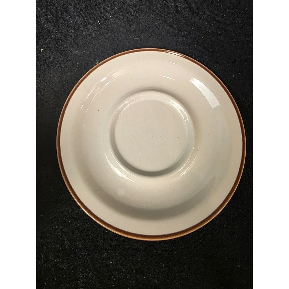 Grace Stoneware Japan Tea / Coffee Cup and Saucer Set Vintage Cream Brown Rim